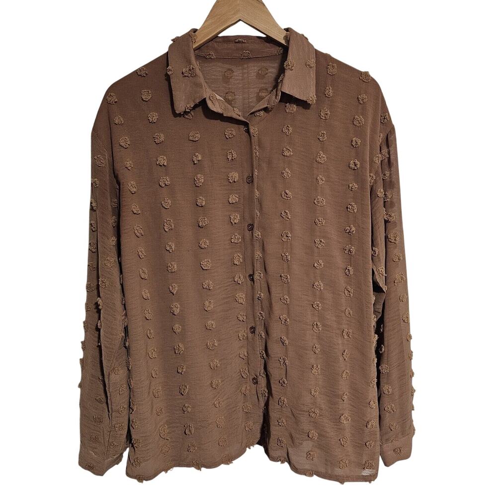 Unbranded Women's Solid Button-down Swiss Dot Long Sleeve V-neck Blouse...